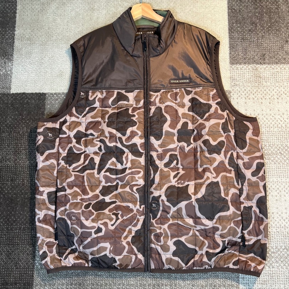 Over Under Wind River Pack Lite Vest Mens 2XL Brown Duck Camo‎ Quilted Puffer